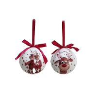 Kit 8 Bolas Natal Decoradas Brancas Estampa Rena Love E Laço Vermelho 7,5cm - 6