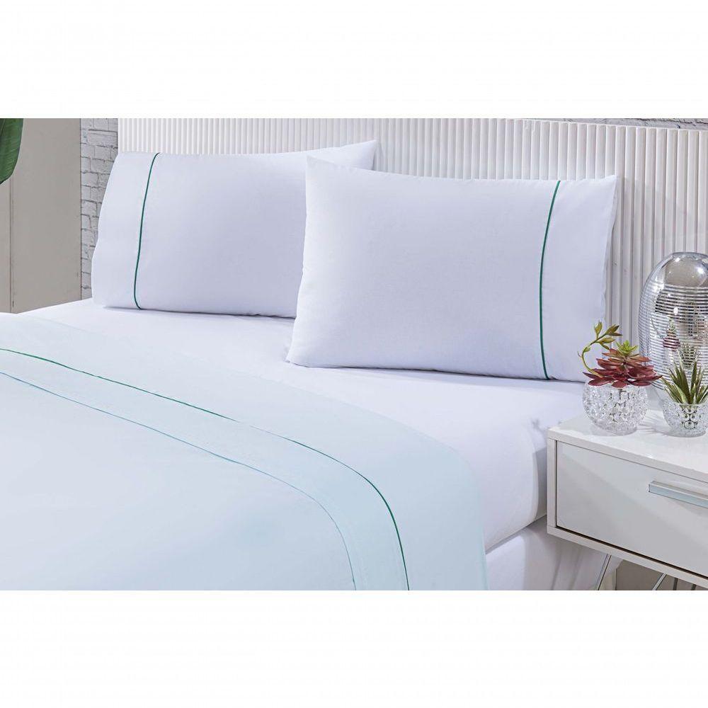 Jogo De Cama 100% Algodão Percal 150 Fios Solteiro Gran Moratta 3 Peças - Branco E Verde - 1