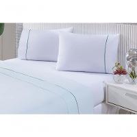 Jogo De Cama 100% Algodão Percal 150 Fios Solteiro Gran Moratta 3 Peças - Branco E Verde - 1