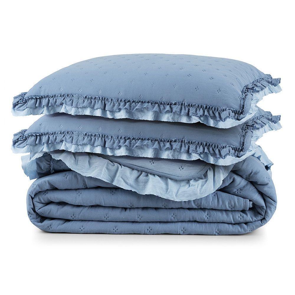 Colcha Alice 200 Fios Casal Padrão 03 Peças 100% Poliéster - Azul - 2