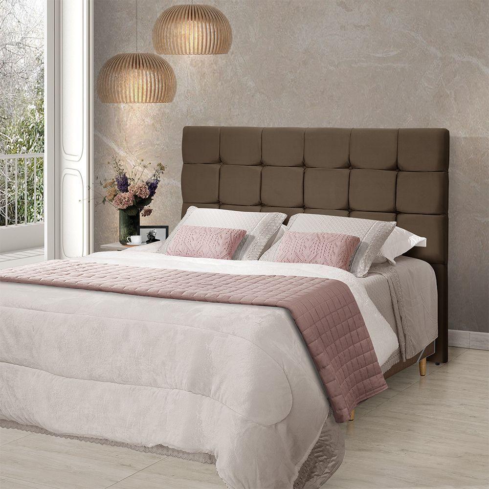 Cabeceira Cama Casal Estofada 1,40 - Maia Veludo Marrom - 1