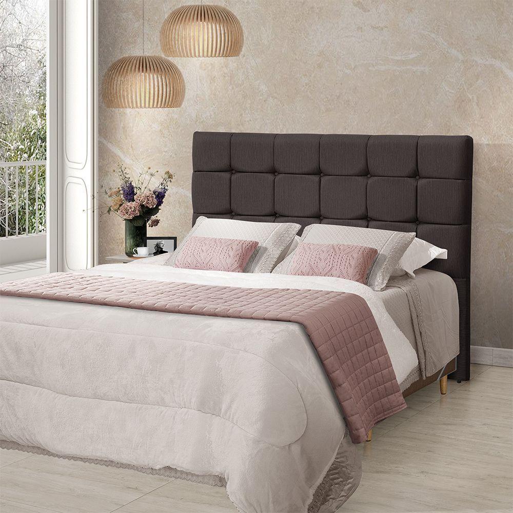 Cabeceira Cama King Estofada 1,93 - Maia Linho Marrom - 1