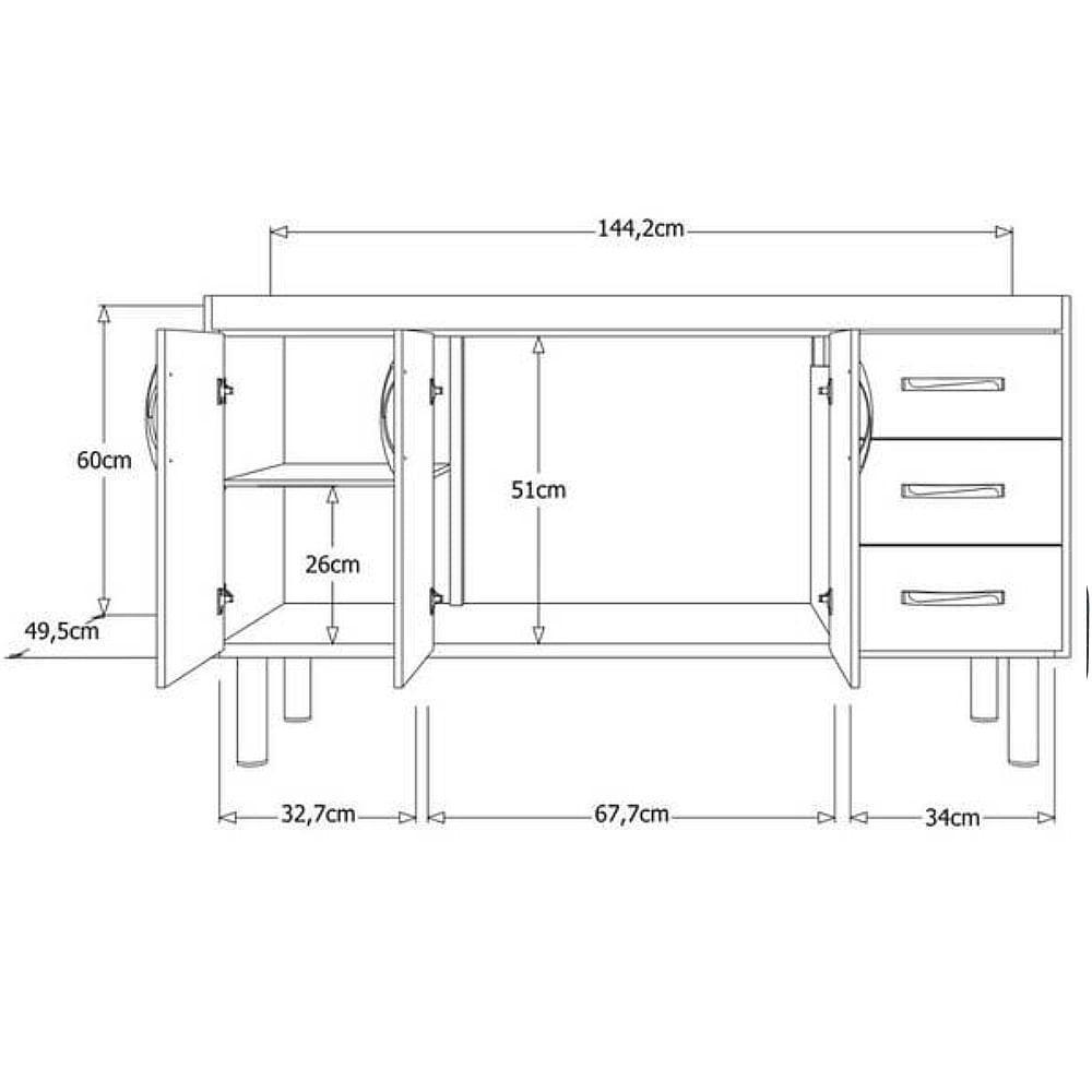 Armário Tóquio 144,2cm Branco Com Preto - 539415 - A.j.rorato Armário Tóquio 144,2cm Preto - 539415 - A.j.rorato - 4