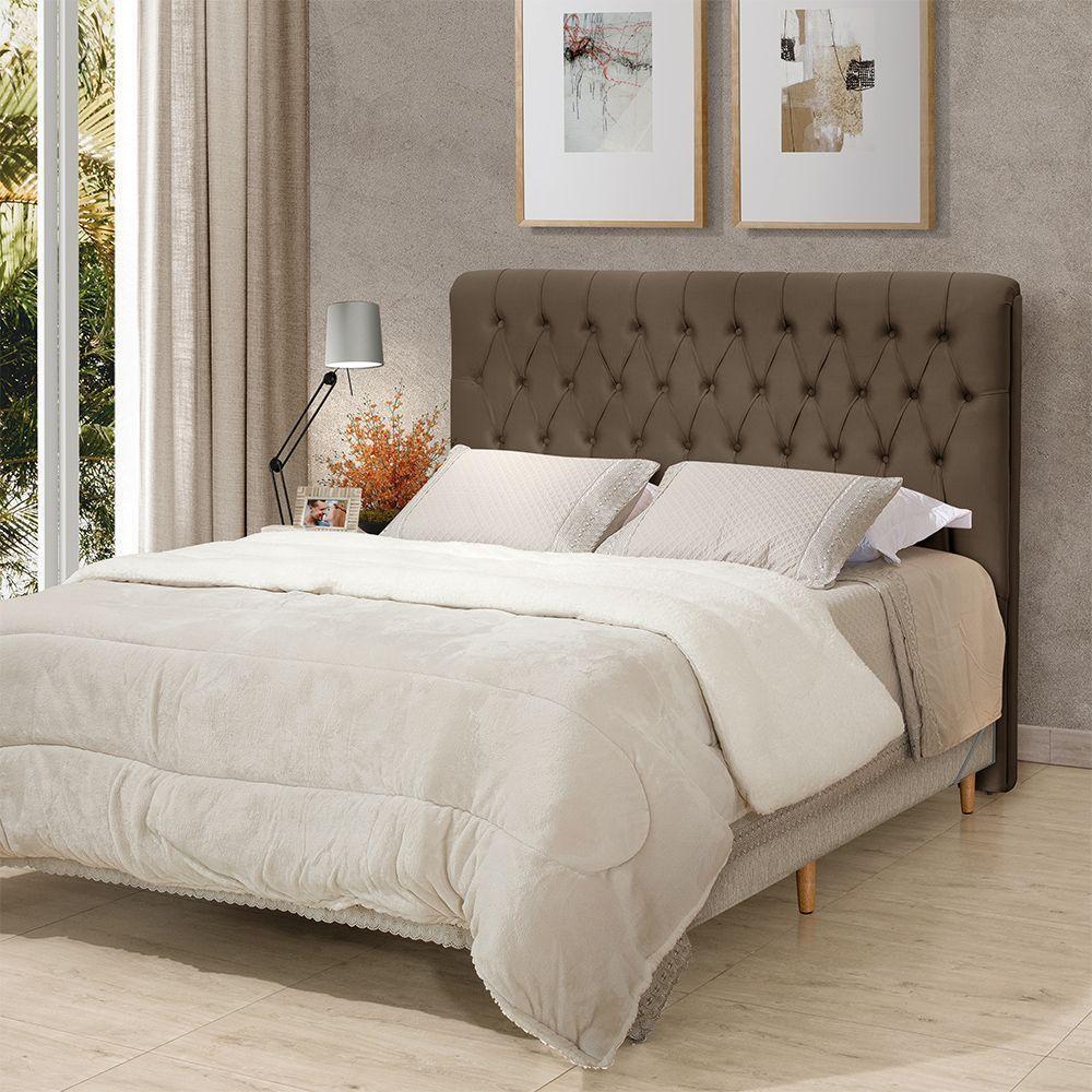 Cabeceira Cama King Estofada 1,93 - Inca Veludo Marrom - 1