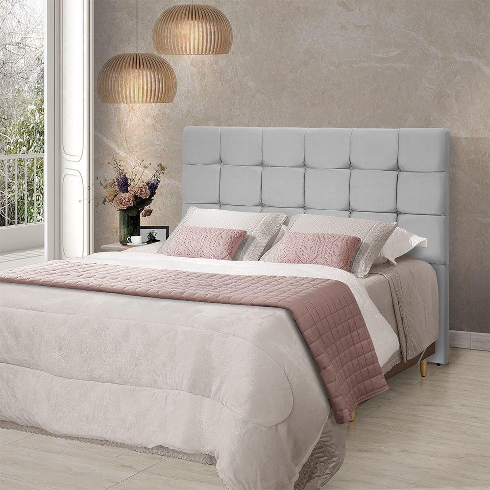 Cabeceira Cama King Estofada 1,93 - Maia Veludo Cinza Claro - 1