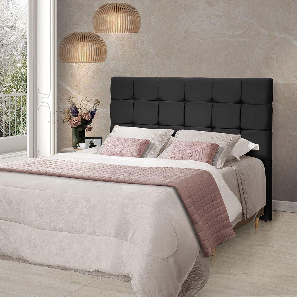 Cabeceira Cama Casal Estofada 1,40 - Maia Veludo Preto - 1