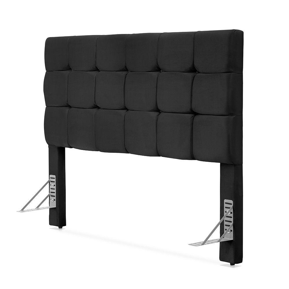 Cabeceira Cama Casal Estofada 1,40 - Maia Veludo Preto - 2