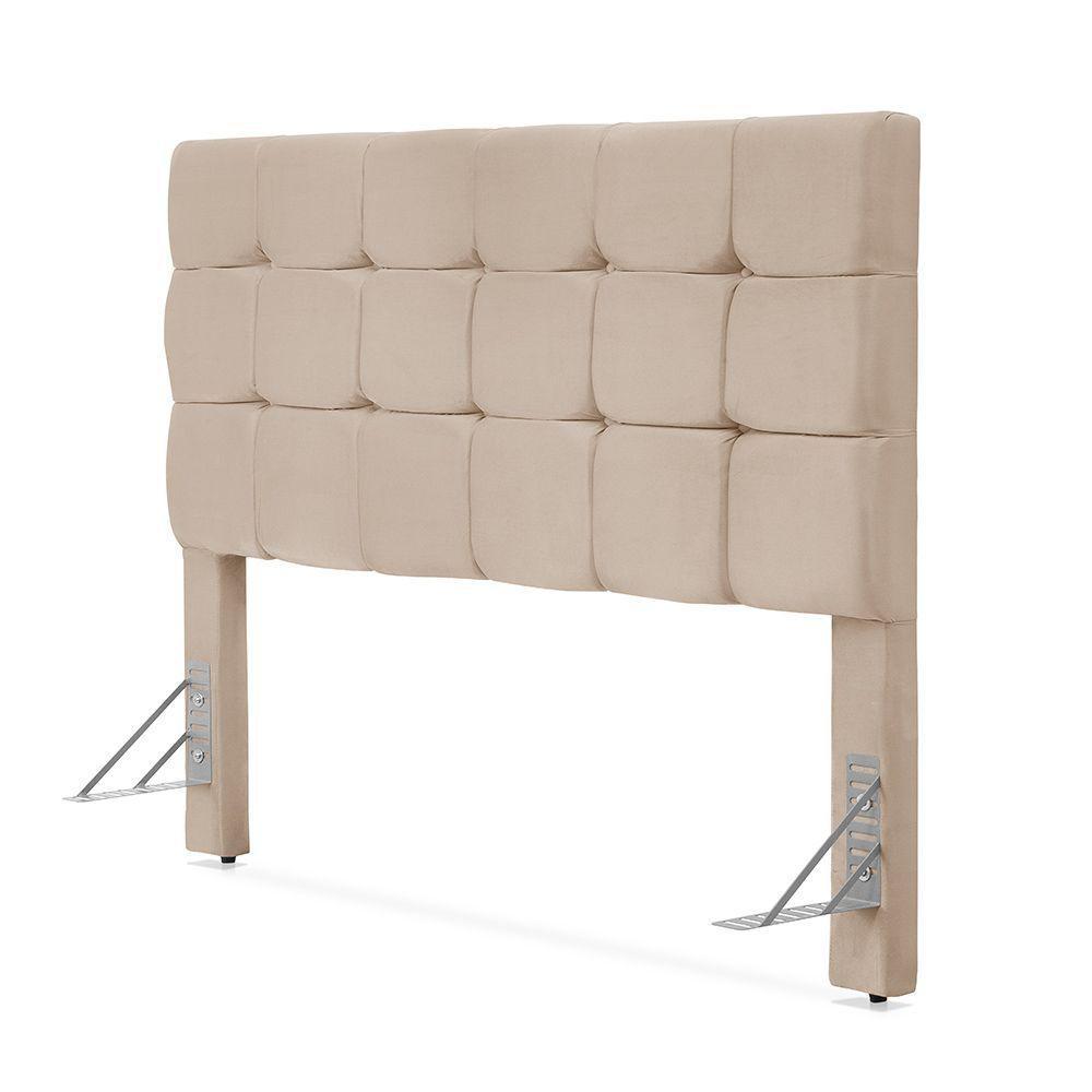 Cabeceira Cama Casal Estofada 1,40 - Maia Veludo Bege - 2