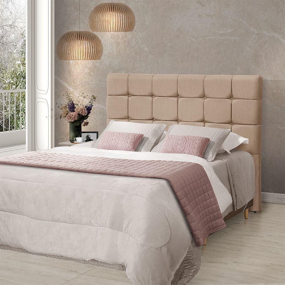 Cabeceira Cama Queen Estofada 1,60 - Maia Linho Bege - 1