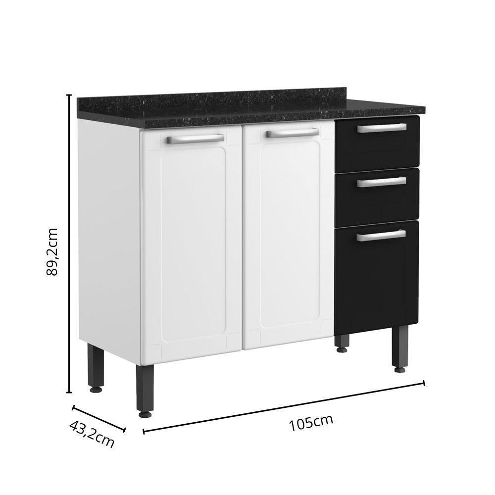 Balcão De Aço Tampo 3portas 2gavetas Preto Branco Bertolini Branco/preto - 2