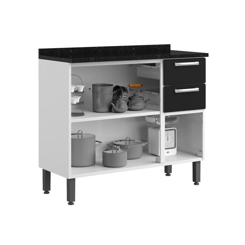 Balcão De Aço Tampo 3portas 2gavetas Preto Branco Bertolini Branco/preto - 3