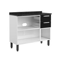 Balcão De Aço Tampo 3portas 2gavetas Preto Branco Bertolini Branco/preto