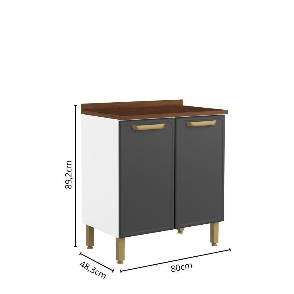 Balcão De Aço Com Tampo 2 Portas Grafite Bella Bertolini Grafite/branco - 2