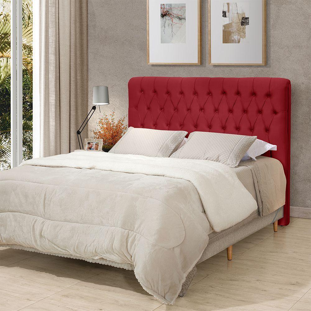 Cabeceira Cama King Estofada 1,93 - Inca Veludo Vermelho - 1