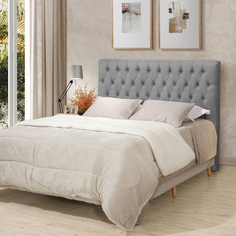 Cabeceira Cama Queen Estofada 1,60 - Inca Linho Cinza - 1