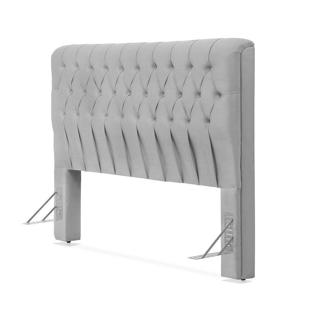 Cabeceira Cama Casal Estofada 1,40 Cm - Inca Veludo Cinza Claro - 1