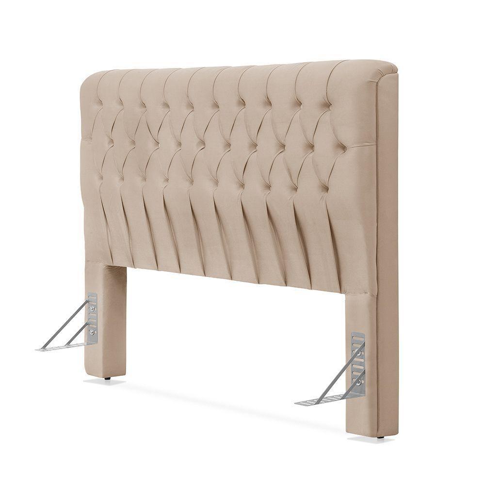 Cabeceira Cama Queen Estofada 1,60 - Inca Veludo Bege - 2