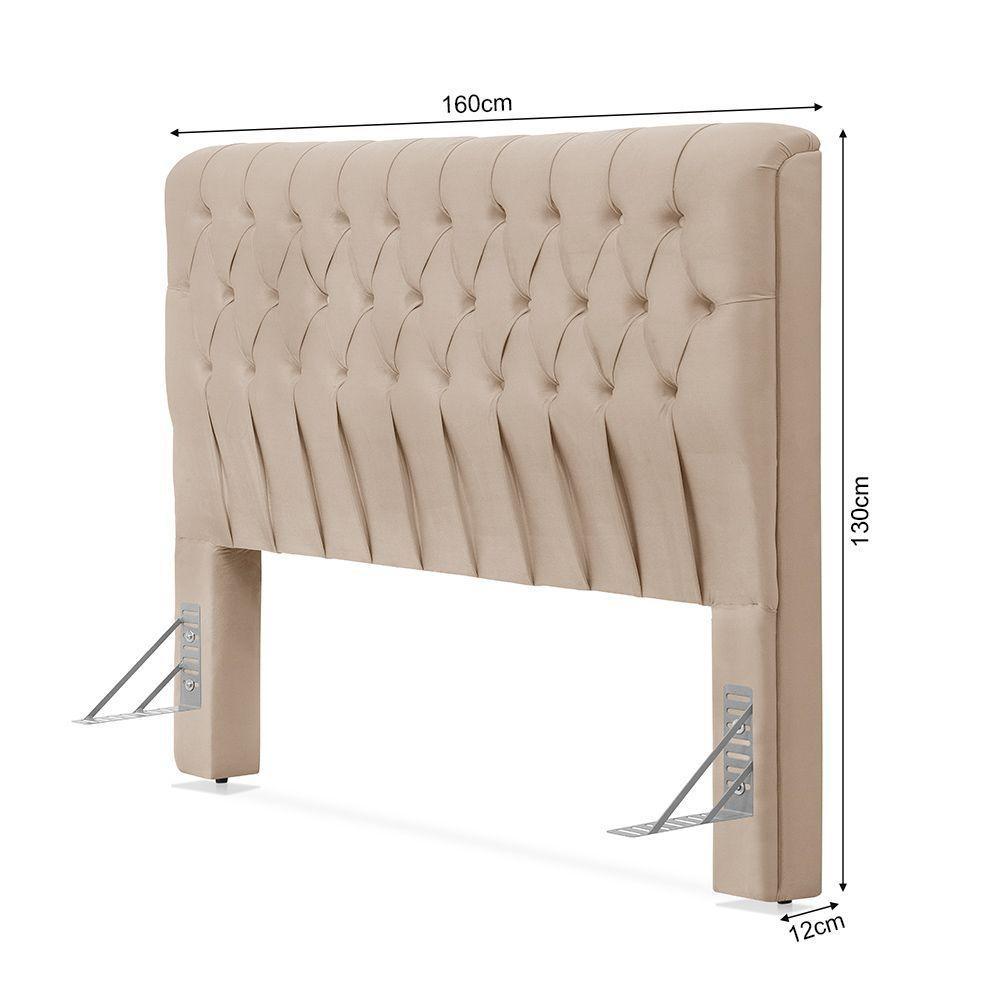 Cabeceira Cama Queen Estofada 1,60 - Inca Veludo Bege - 4