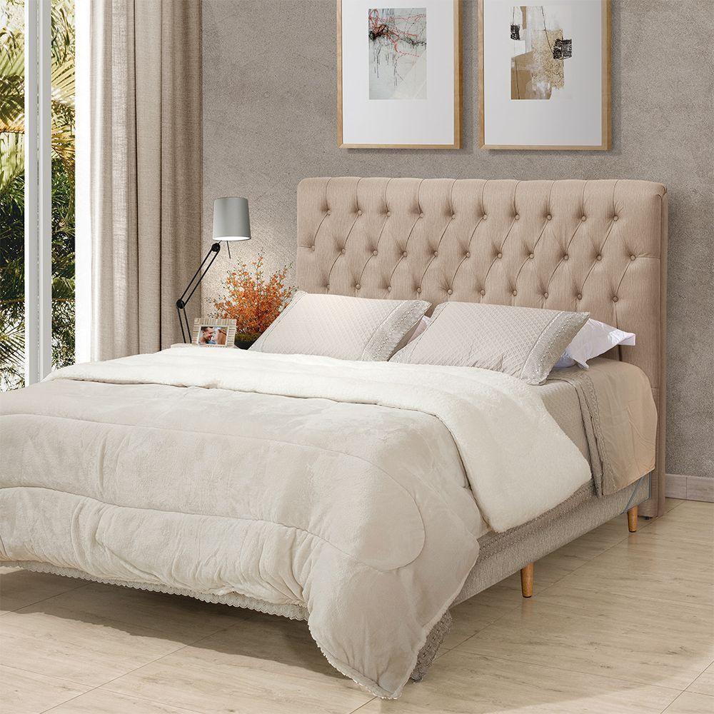 Cabeceira Cama Casal Estofada 1,40 Cm - Inca Linho Bege - 1