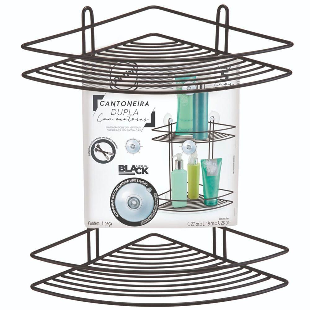 Prateleira Cantoneira Dupla Com Ventosas Black - 2523 - Arthi - 2
