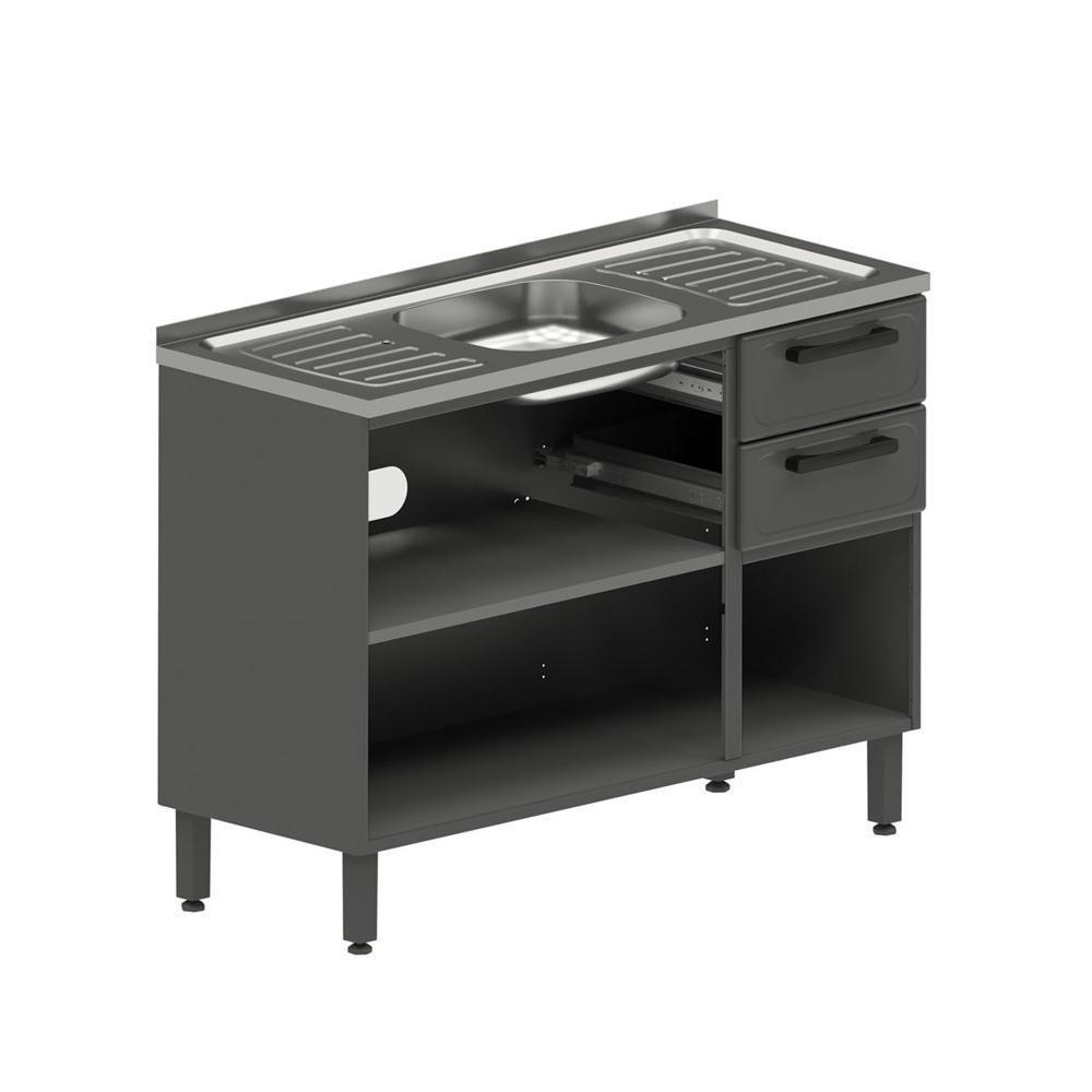 Balcão De Aço Pia 3 Portas 2gavetas Grafite Estilo Bertolini Grafite - 3