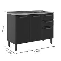 Balcão De Aço Pia 3 Portas 2gavetas Grafite Estilo Bertolini Grafite - 2