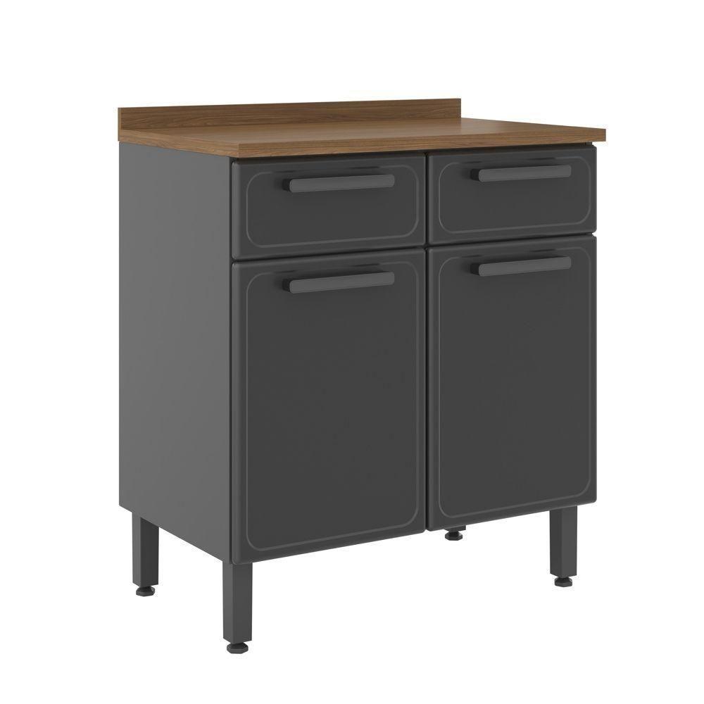 Balcão De Aço Com Tampo 2 Portas 2 Gavetas Grafite Bertolini Grafite - 1