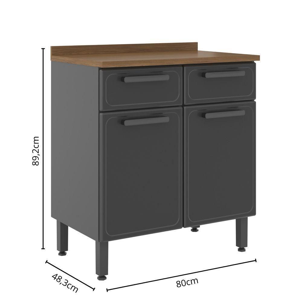 Balcão De Aço Com Tampo 2 Portas 2 Gavetas Grafite Bertolini Grafite - 2