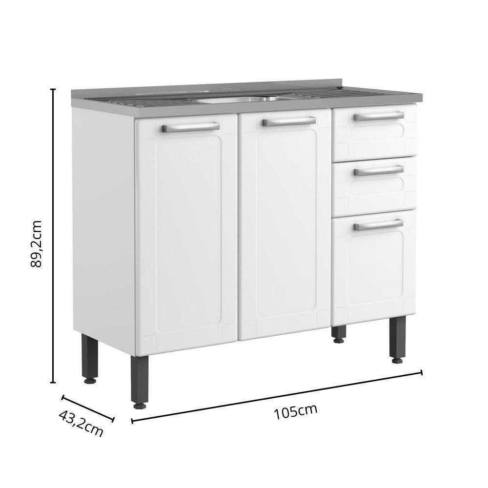 Balcão De Aço Com Pia 3 Portas 2 Gavetas Branco Bertolini Branco - 2