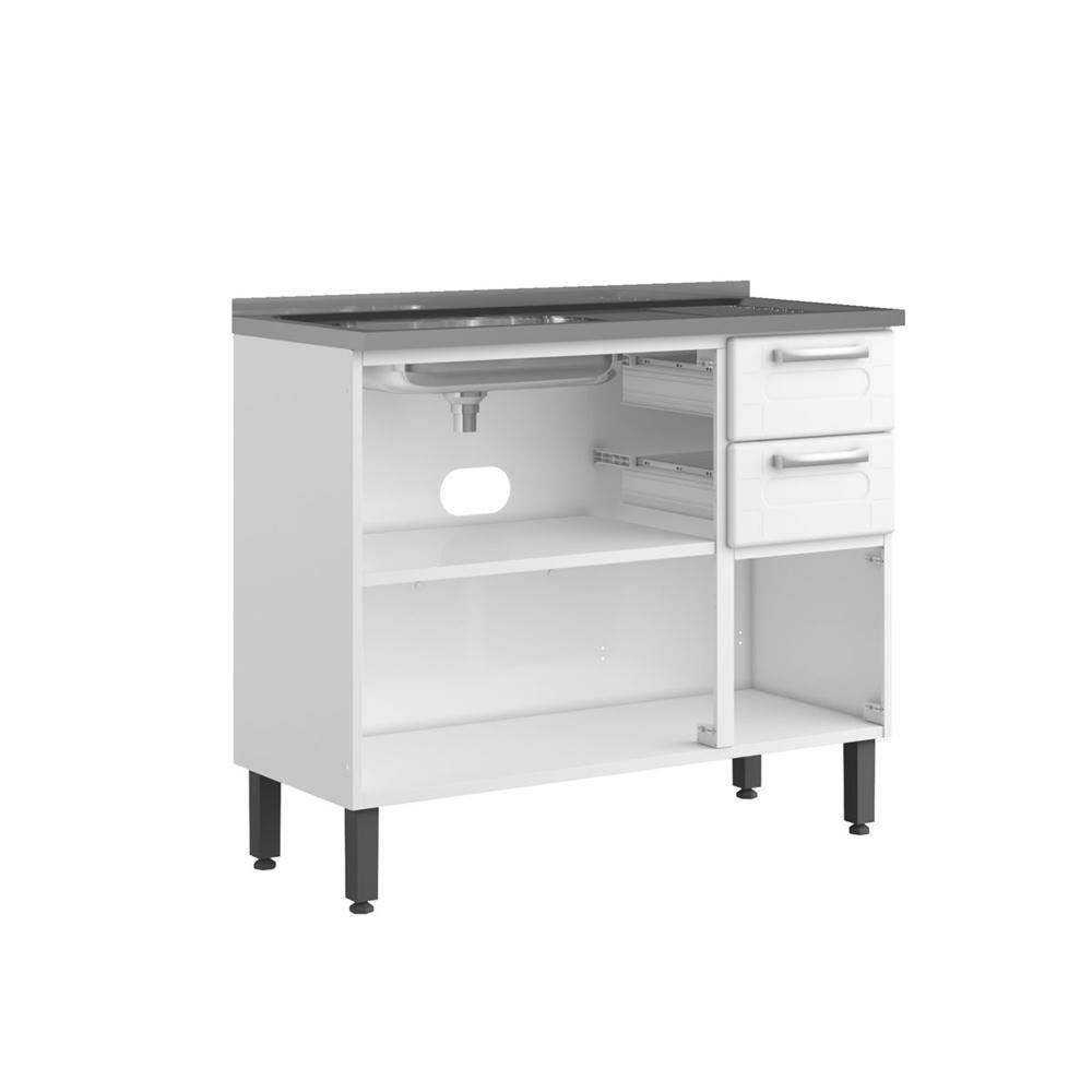Balcão De Aço Com Pia 3 Portas 2 Gavetas Branco Bertolini Branco - 3
