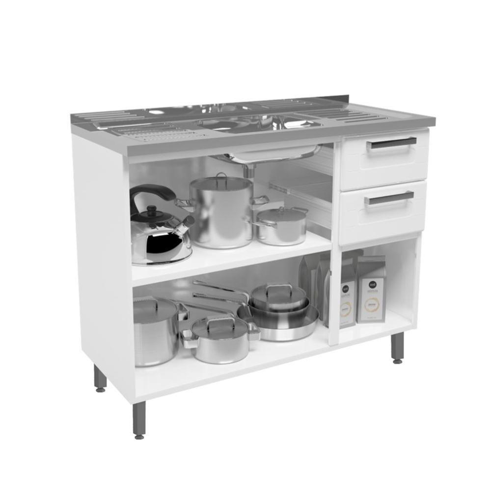 Balcão De Aço Com Pia 3 Portas 2 Gavetas Branco Bertolini Branco - 4