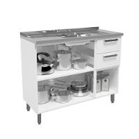 Balcão De Aço Com Pia 3 Portas 2 Gavetas Branco Bertolini Branco