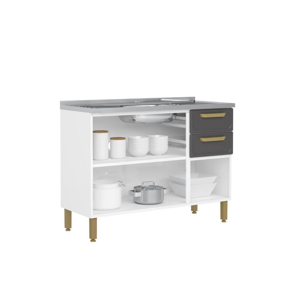 Balcão De Aço Pia 3 Portas 2 Gavetas Grafite Bella Bertolini Grafite/branco - 4