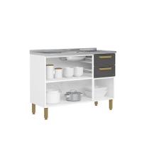 Balcão De Aço Pia 3 Portas 2 Gavetas Grafite Bella Bertolini Grafite/branco