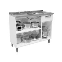 Balcão De Aço Com Pia 3 Portas 1 Gaveta Branco Bertolini Branco