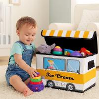 Baú Infantil Caixa Organizadora De Brinquedos Urso Livro Roupa Multiuso Ônibus Puff Porta Treco Branco - 2