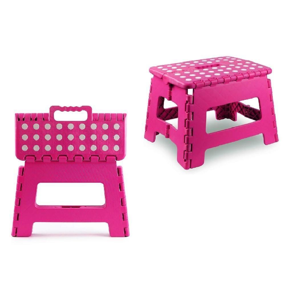 Banqueta Dobrável Infantil Adulto Portátil Degrau Multiuso Antiderrapante Rosa - 1