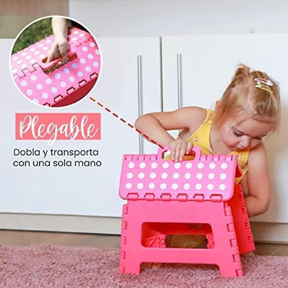 Banqueta Dobrável Infantil Adulto Portátil Degrau Multiuso Antiderrapante Rosa - 2