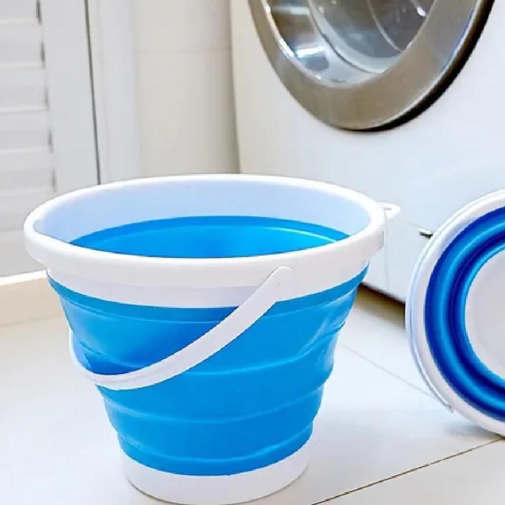 Balde Dobrável Compacto Silicone Para Camping Gelo Garrafas Lavanderia Água Multiuso Flexível 10l Azul - 4