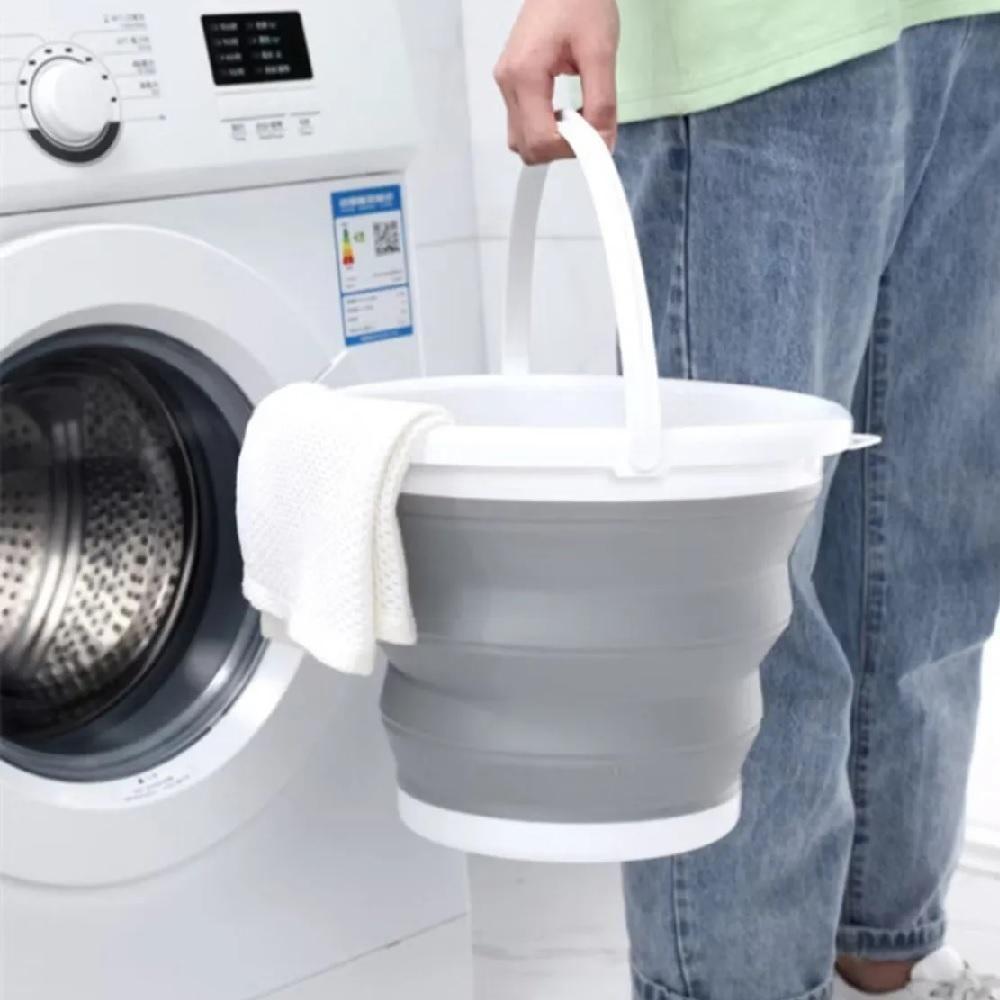 Balde Portátil Ecológico Retrátil Cozinha Banheiro Lavanderia 10 Litros Alça Plástica Cinza - 2
