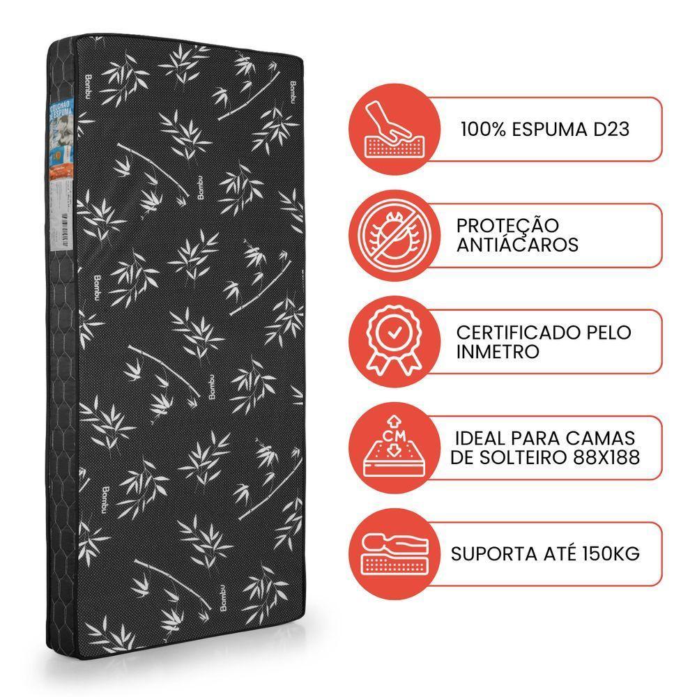 Colchão Solteiro Berlim 188x88x12cm Padrão 100% Espuma D23 Bordado - 4