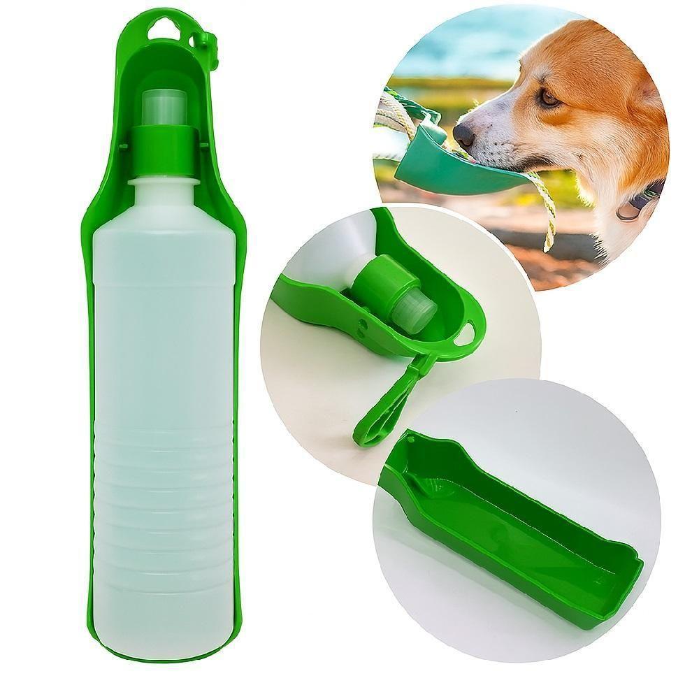 Bebedouro Portátil Pet Garrafa De Água 500ml Para Cachorros Viagem Caminhada Carro Passeio Com Alça Verde - 2