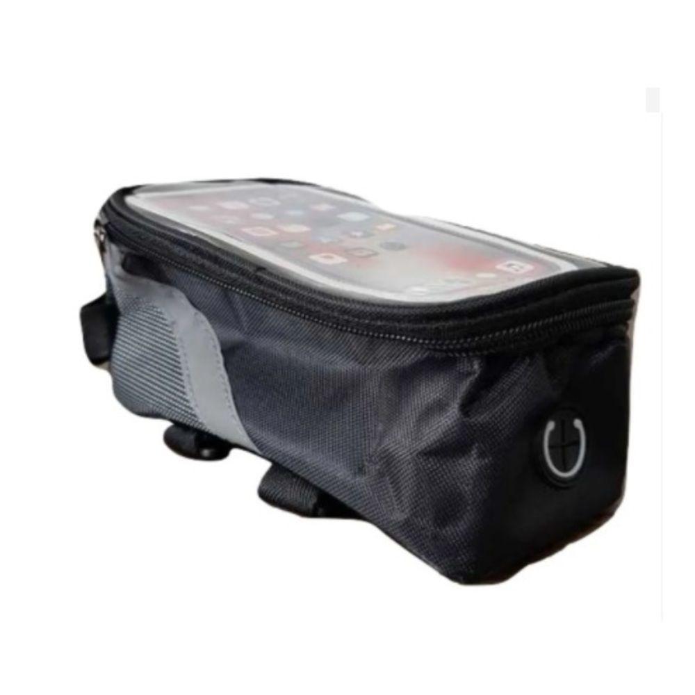 Bolsa Case Porta Celular Para Bike Suporte Quadrado Bicicleta Fone Touch Porta Treco Com Zíper Cinza - 1