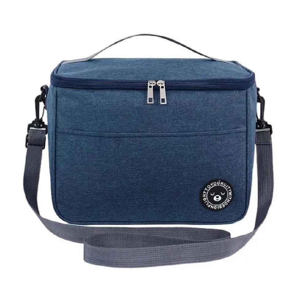 Bolsa Térmica Frasqueira Fitness Academia Passeio Parque Escola Saco Impermeável Alça Regulável Bolsinho Azul - 1