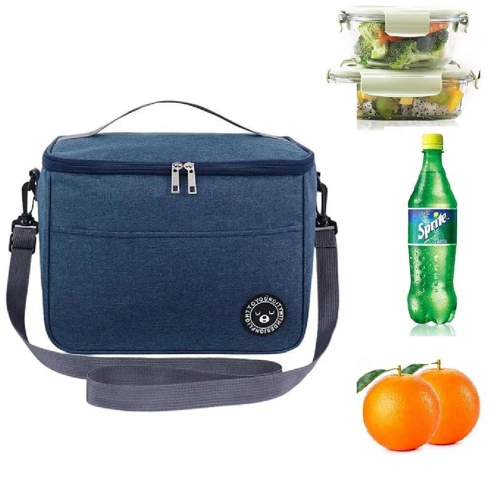 Bolsa Térmica Frasqueira Fitness Academia Passeio Parque Escola Saco Impermeável Alça Regulável Bolsinho Azul - 2