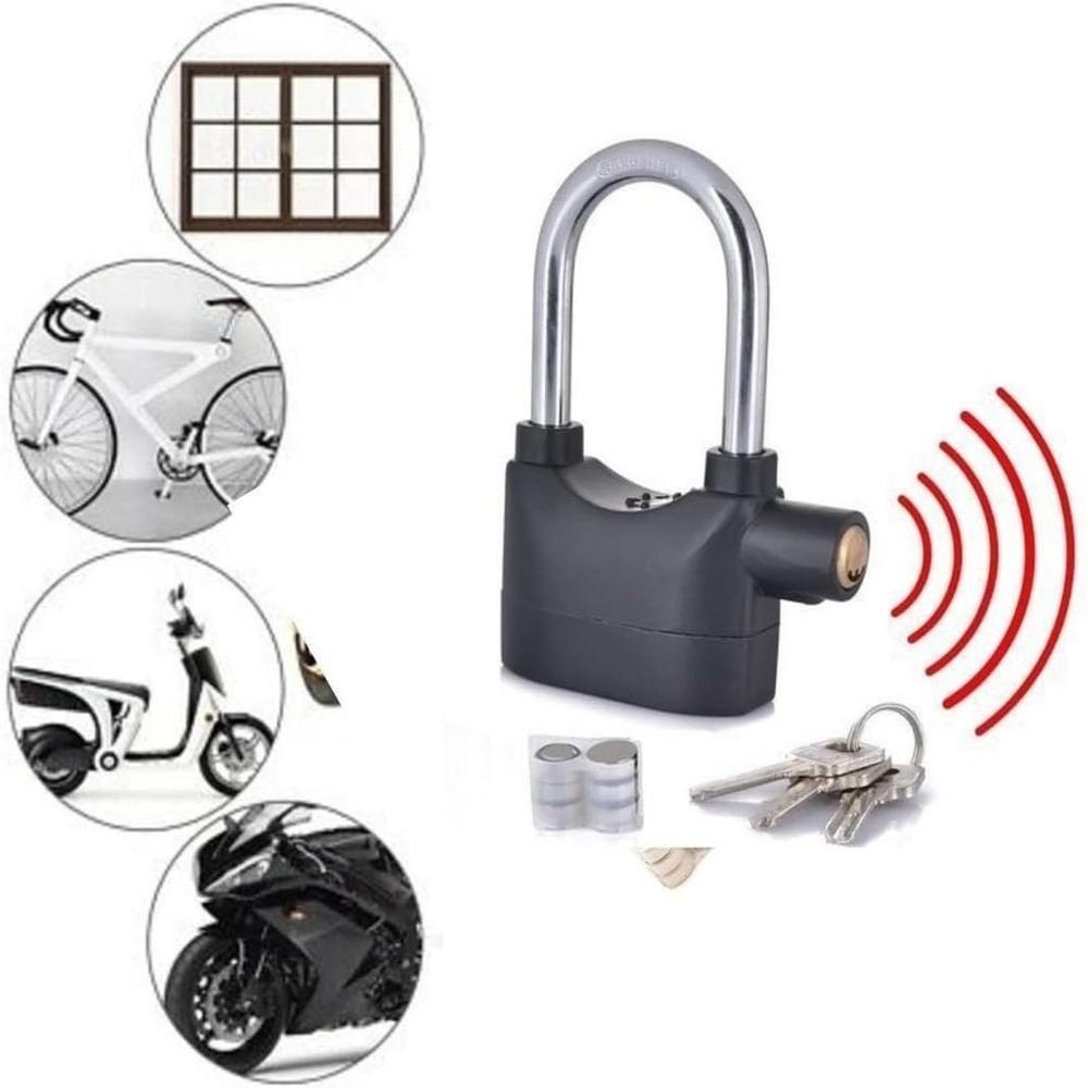 Cadeado Com Alarme 2 Em 1 Sensor Movimento Anti Roubo Sirene 110db Haste Longo Curto Moto Portão Carro Sonoro - 3