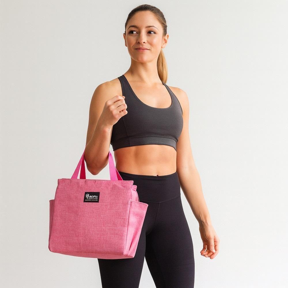Bolsa Térmica Grande Academia Parque Piquenique Marmita Frutas Alça 2 Bolsos Multiuso Luxo Rosa - 2