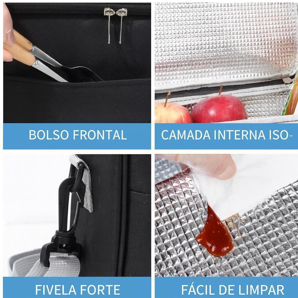 Bolsa Térmica Lancheira Multiuso Frutas Bebida Marmita Trabalho Passeio Fitness Alça Ajustável Bolso Porta Treco Preto - 3