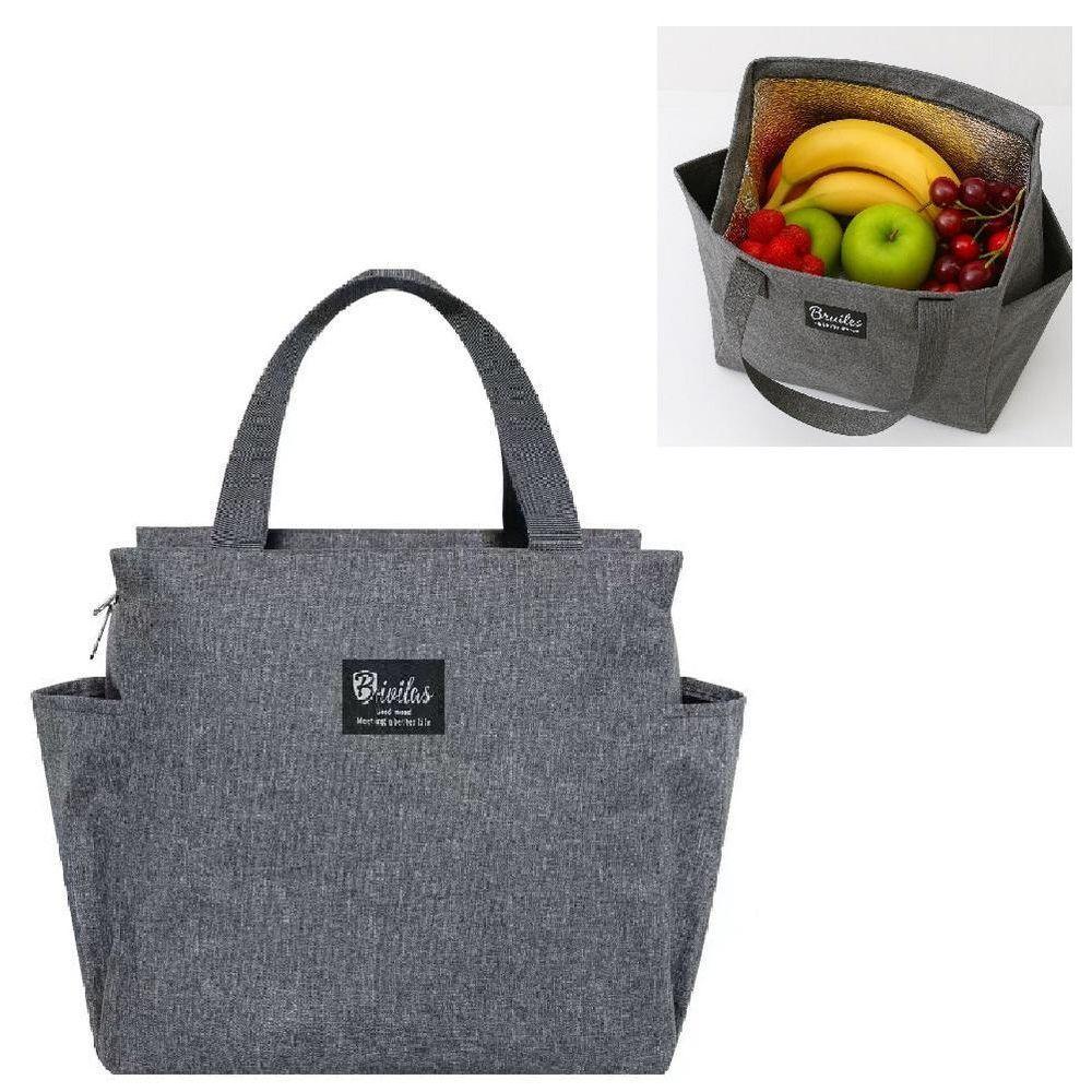 Bolsa Térmica Marmita Fitness Grande Trabalho Academia Passeio Viagem Comida Frutas Alça Bolso Multiuso Porta Talher Cinza - 2