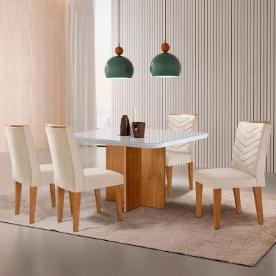 Sala De Jantar Mesa 90cm Olímpia Cadeira Liz Mo... Veludo Creme /off /naturale /serig Off Com Vidro